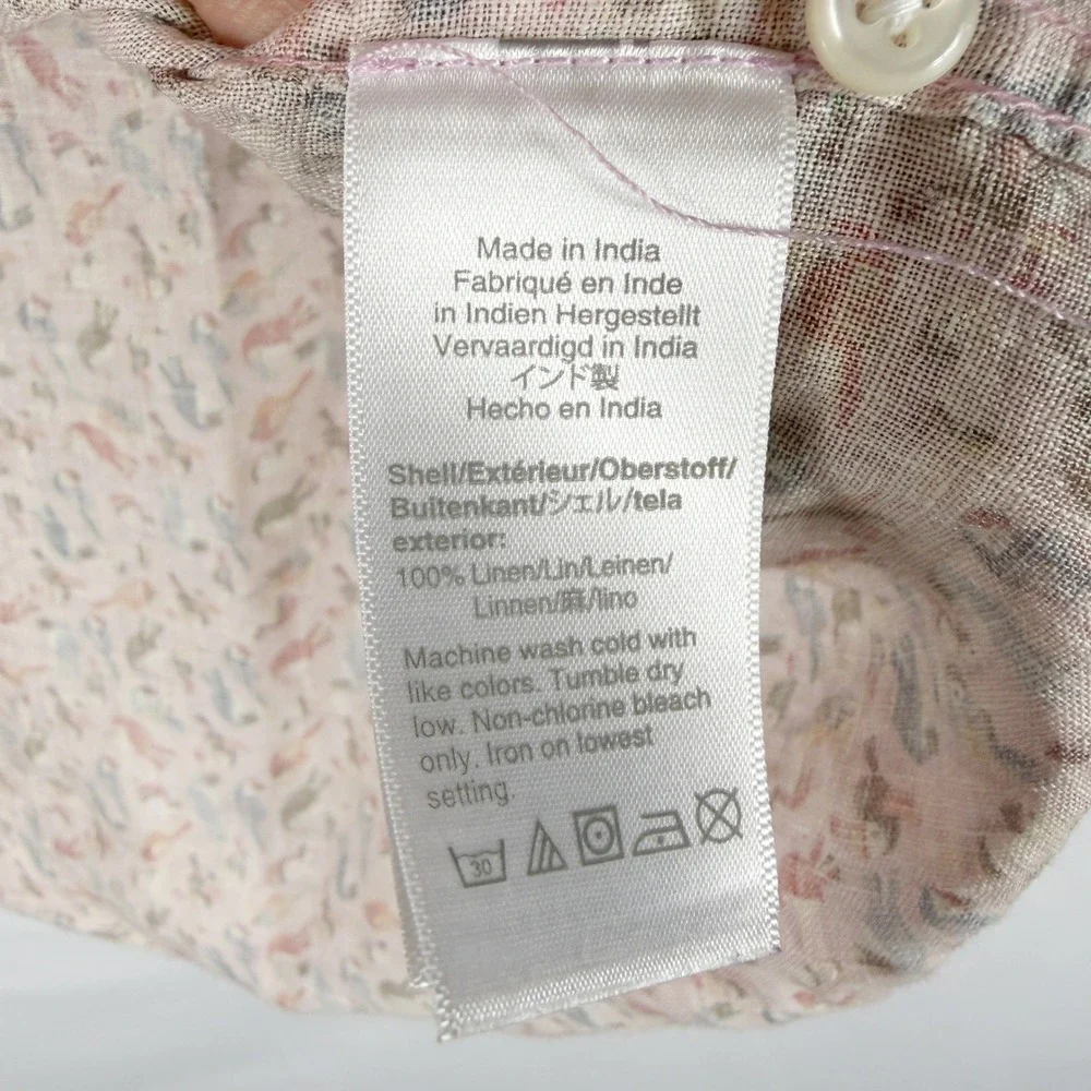 J.Crew Albiate Linen Shirt Pink Tropical Bird Print Short Sleeve Mens XL